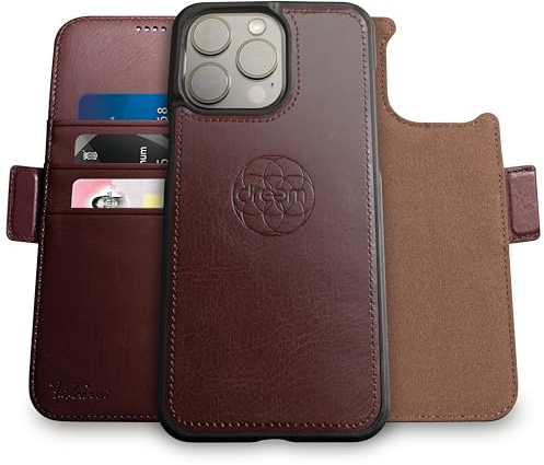 Dreem Fibonacci iPhone 14 Pro Geldbörsen-Hülle / 2-in-1 Stoßfestes MagSafe Case und abnehmbares Luxus-Vegan-Leder-Folio mit RFID-Kartenschutz und Ständer; für Frauen und Männer - Kaffee | Integrierter Handyhalter, RFID-blockierende Kartenhülle, Klapphülle, MagSafe-kompatibel, Geschenkbox [Fibonacci: Kaffee]