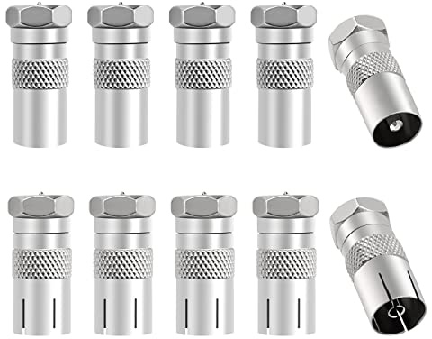 10 Piezas Adaptador de Tipo F Macho a Macho Hembra RF Coaxial, KUOQIY TV 9.5 5 Macho 5 Hembra a Conector de Tornillo Tipo F Convertidor, Adaptador de Antena Coaxial TV a F Enchufe, Niquelado