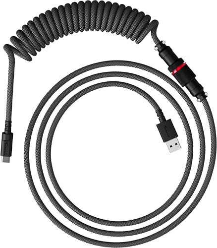 HyperX Câble spiralé – Câble spiralé durable, design élégant, connecteur aviateur 5 broches, USB-C vers USB-A, gris/noir