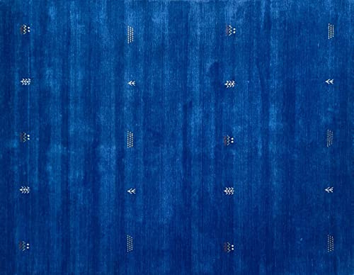 WAWA TEPPICH Wollteppich Blau 160 x 230 cm 100% Wolle handgewebt | Handgewebtes Unikat mit charaktervoller Struktur; vielseitig kombinierbar und passend für unterschiedliche Wohnstile