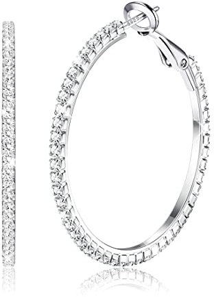 MILACOLATO Silber Creolen Ohrringe für Damen, Funkelnde Cubic Zirkonia Große Creolen Hängeohrringe, 925 Silber Klappohrring Post, Hypoallergen CZ Großer Klappcreolen Ohrringe Schmuck 30mm