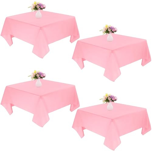 JALANCY 4 Pack Square Table Cloth 70x70 Inch Pink Tablecloth Machine Washable Fabric Polyester Table Cover for Dining, Buffet Parties, Picnic, Events, Weddings and Restaurants（Pink）