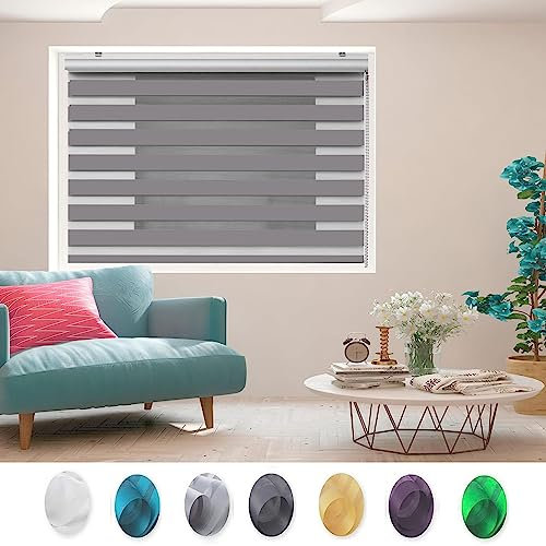 Lamellenvorhang 110 x 320 cm Sichtschutz, Lichtschutz, Blendschutz Day + Night Plissee Falt-Rollo mit Verstellbarer Kette für Fenster und Türen, Küche, Dunkelgrau