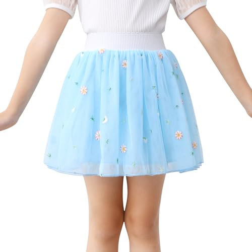 boruizhen Mädchen Röcke Tüllrock Kinder Stickmuster Tütü Rock Prinzessin Minirock für Freizeit und Party 6-10 Jahre Regenbogen