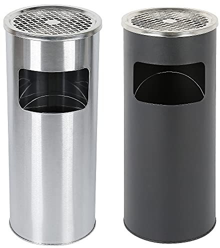 2in1 Edelstahl Standaschenbecher mit Mülleimer, 30 Liter, Entnehmbarer Inneneimer, Stand Aschenbecher für Draussen Außen, Windaschenbecher für Eingangsbereich, Hotel (Silber + Schwarz, 30L, 2PCS)