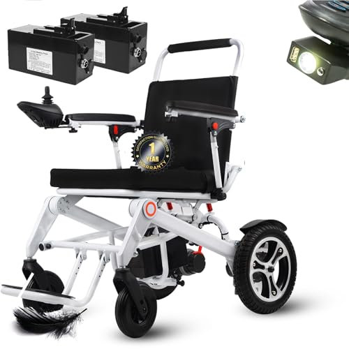 WEYRAL Rollstuhl Elektrisch Faltbar Leicht Mit LED-Licht, 16AH Batterie Elektrischer Rollstuhl, Aluminium Elektrorollstuhl bis 130KG,Leicht zu transportieren, Airline genehmigt