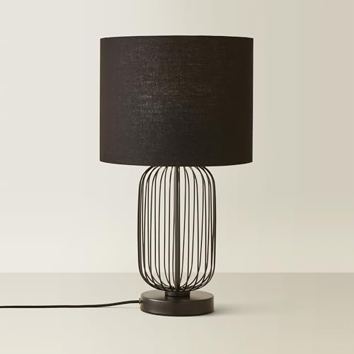 ValueLights | Black Wire Cage Dimmer Touch Table Lamps with Fabric Drum Lampshade | Table Lamps, Home Décor & Improvement Essential