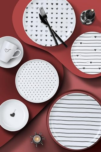 Kütahya Porselen Pretty – Set di 4 Piattini da 10 cm in Porcellana – Design con Cuore – Dessert, Snack, Antipasti – Lavabili in Lavastoviglie