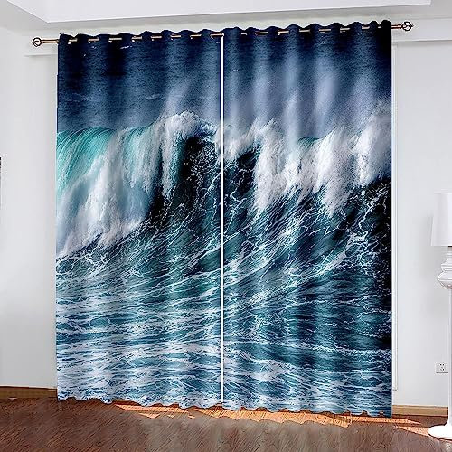 Vorhang Blickdicht Gardinen Mit Ösen - 2 Stücke 2 X 110 X 215 Cm Verdunklungsvorhänge 3D Meeresarchitekturlandschaft Muster Thermovorhang Für Schlafzimmer Wohnzimmer Weihnachtsgardinen -1A5J0S9V7Z3K6P