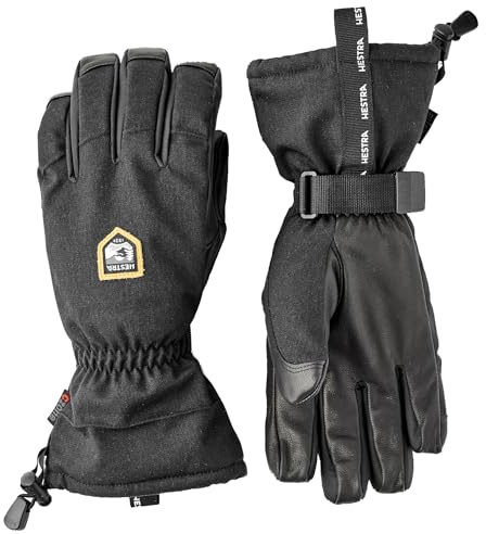 Hestra Unisex CZone Mountain 5-Finger Glove, Waterproof, Windproof Leather Alpine Ski Glove for Men & Women - Black - 8