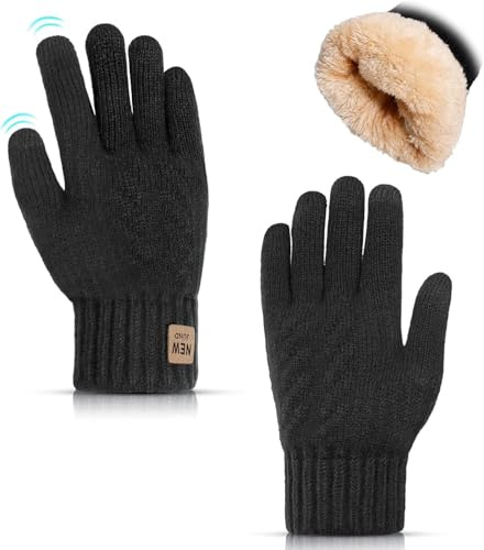 GSrenyu Guanti da uomo, invernali, termici, touchscreen, per uomini e donne, con fodera morbida, per corsa, ciclismo, guida, sci, Nero , Taglia unica