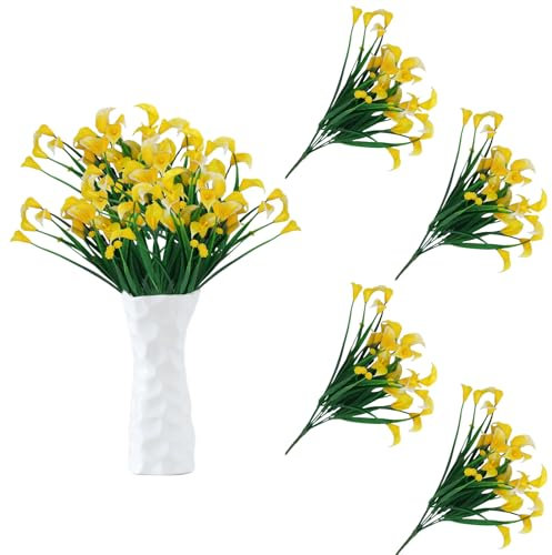 astylishome Decorative Artificial Flowers Fake Lilies Bouquet Real Touch Calla Lily Flower DIY Floral Decoration for Wedding Arrangement Home Decor Garden Party Yellow 0608