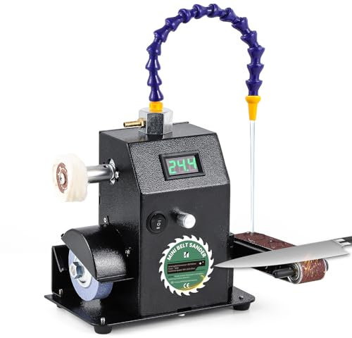 Huanyu Levigatrice a Nastro Mini Levigatrice a Nastro Affila Coltelli Smerigliatrice a Nastro per Coltelli a Secco/Umido a Doppio Uso Levigatrici Nastro Multifunzionale con Mola e Disco di Lucidatura