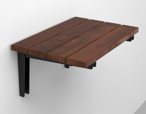 Folding Premium Quality Massive Solid African Teak Iroko Wood Wall Mounted Shower Seat, Handmade Foldable Bench, Wall Mounted Wooden Bathroom Stool, Inside Bath Seat Fold Down (Natural Iroko, Medium)