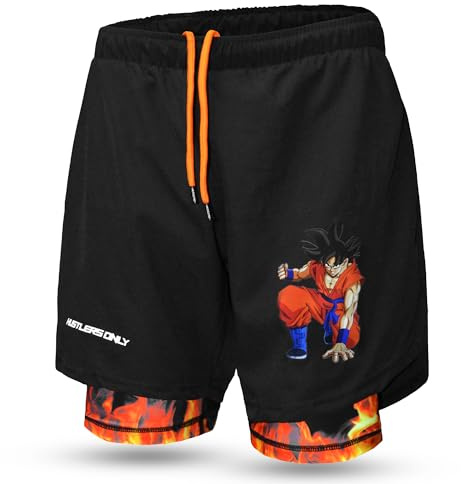 Hustlers Only 2-in-1 Anime Gym Shorts für Herren, leichte Leichtathletik, Sport-Shorts mit Handytaschen für Laufen, Radfahren und Fitnessaktivitäten