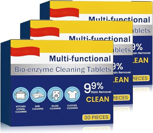 Tablettes de nettoyage multifonctions bio-enzymatiques, tablettes concentrées nettoyantes, tablettes puissantes pour enlever les taches, poudre de nettoyage tout usage, nettoyant ménager (3 boîtes)