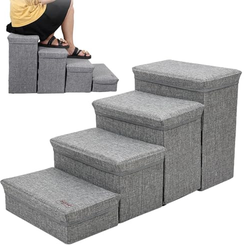Haustiertreppe - 4-stufige Haustiertreppe für Hundesofa, Treppen für Welpenbetten | Rutschfeste Hunderampe mit Aufbewahrung, faltbare Treppen p
