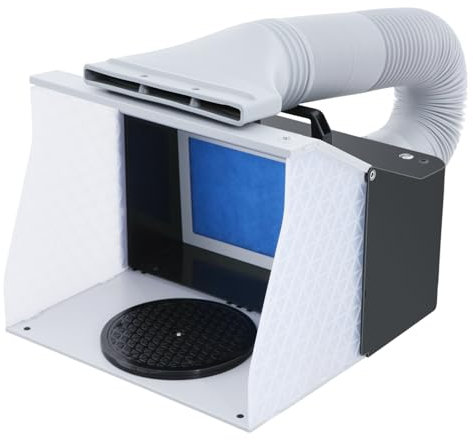 VELPAX Airbrush Kabine Absauganlage 5.2m³/min, Klappbare Lackierkabine mit LED, Entlüftungsschlauch, Doppellüfter, 20cm Drehteller für Modellbau Lackierarbeiten regulierbar