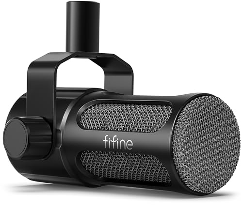 FIFINE XLR Dynamic Microphone, Studio Vocal Mic for Recording, All Metal XLR Podcast Microphone with Mid-Boost, Low-Cut Filter for Voice-Over, Compatible with Mixer/Audio Interface-AmpliTank TANK1