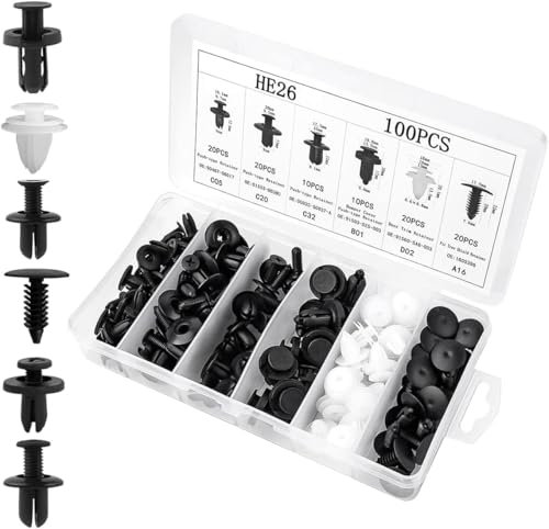 EINESIN Kit 100PCS Fermagli a Pressione Auto Car Push Retainer Clips & Auto Fasteners Assortment Clip Plastica Multitaglia per Porta/Pannello/Parafango