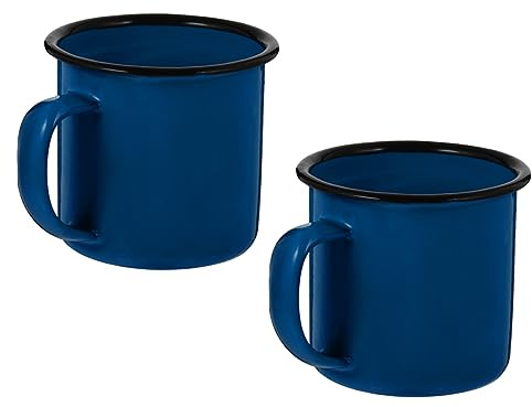 Gatuida Taza Esmaltada de Agua Vintage Azul, Juego de 2 Piezas