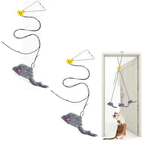 HLMYER 2 Stück Katzenspielzeug für Indoor-Katzen, interaktive Plüschmäuse, Katze, verstellbare Selbstspiel-Anreicherung, Mausspielzeug für den Innenbereich, für Jagd, Training, Beseitigung von