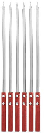 YKMYXZ， Schaschlikspieße, 6 Stück/Set, breite Grillspieße aus Edelstahl, 40/50/60 cm lang, Grillgabel mit Holzgriff(40cm)