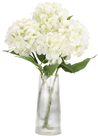 sourcing map Lot de 4 fleurs d'hortensia artificielles en latex - 47 cm - Toucher réaliste - Pour la maison, la cuisine, les fêtes, les mariages, la décoration - Blanc
