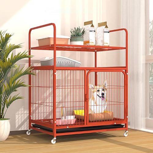 Hundekäfig, Hundehütte Mit Aufbewahrungsfunktion Oben, Laufstall Für Das Training Im Innen- Und Außenbereich Mit Ausziehbarer Ablage Und 4 Rädern, Gehege Mit Tür Und Schloss, Design Für Katzen/Welpen/
