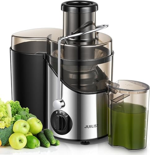Exprimidor centrífugo, máquina extractora de jugo de frutas y verduras enteras, potencia de 400 W, canal de alimentación grande de 3 pulgadas, control de 3 velocidades, incluye cepillo de limpieza y