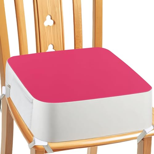 Sitzerhöhung Stühle Kind für Den Tisch - 4 Punkt Verankerung 9,6 cm Erhöhung für Kleinkinder am Esstisch mit Seitentaschen Rutschfeste & Tragbare Sitzkissen für Kinder (Rosa)