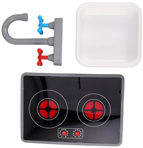 BESPORTBLE 3 Pièces Cuisine Garçon Fille de Jeu Plastique avec Cuisinière Induction Électronique Évier Robinet Réaliste Lumière pour Jeu de Rôle
