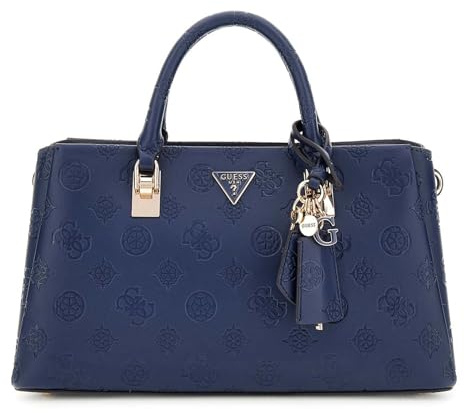 GUESS Handtasche Schultertasche Tisha Girlfriend Satchel Midnight Logo dunkelblau
