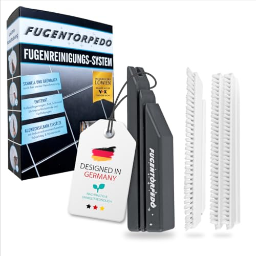 Fugentorpedo Bürsten-Set ohne Diamant-Schleifsteg – Fugenreinigungsbürste für leichte Verschmutzungen in Bad, Küche & WC – mit Griff, Silikon-/Eckenbürste & 2 Ersatzbürsten