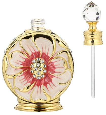 Cabilock Flacon de Parfum en Verre 12ml Rouge Motif Rose, Créatif et Chic, Contenant D'huile Essentielle Portable pour Usage Quotidien et Stockage