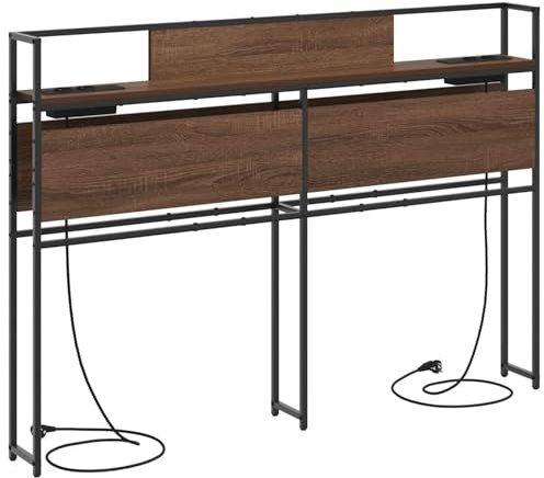 Gecheer Testata contenitore letto, stazione ricarica integrata, design moderno lineare, 160 cm, Legno multistrato, struttura acciaio robusta, per camera da letto contemporanea
