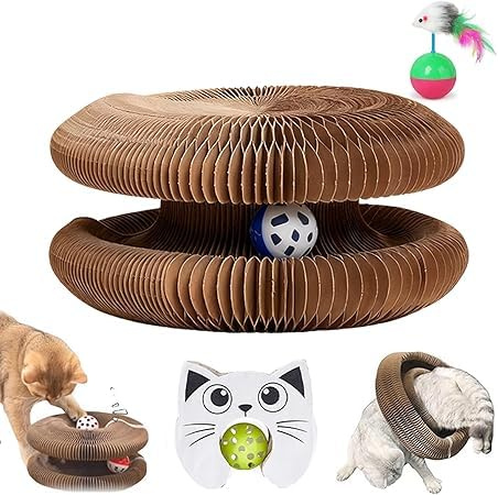 mondpfote 2in1 Kratz- und Spielring,Kratzkokon für Katzen Interaktives Katzenspielzeug mit Kugelbahn,Foldable Convenient Cat Scratcher, Flexibles Katzenspielzeug für Den Innen und Außenbereich (1PC)