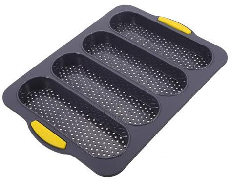 Toyvian Molde para Pan Francés de Silicona Antiadherente de 4 Ranuras, Color Gris Oscuro, Molde Flexible para Hornear Baguettes y Pan Tostado, Utensilio para Cocina y Desayuno Casero