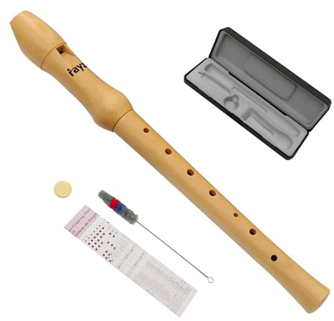 rayzm Wood Soprano Recorder, Solid Maple German Fingering (C Key, 8-Hole) Detachable 2-Piece Woodwind Instrument for Beginners & Music Students