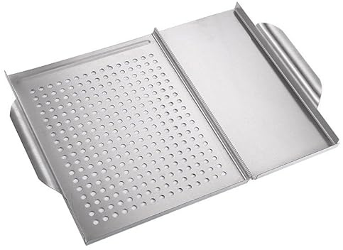 Whychstore Bandeja cuadrada de acero inoxidable para barbacoa con área de cocción de 45 x 30,7 cm, duradera y fácil de limpiar para acampar y picnic, accesorio plateado para parrilla al aire libre