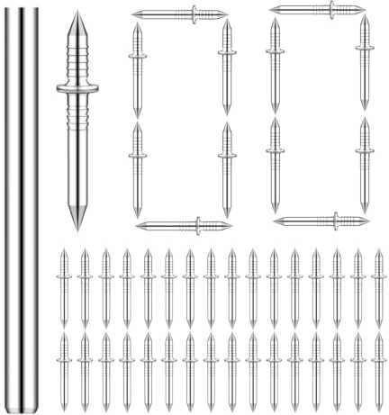 Clavos de Doble Cara - 100 Unidades de Tornillos Invisibles sin Cabezas - Clavos para Rodapiés de Doble Punta con Aplicador | para Bricolaje, Construcción, Dormitorio, Garaje, Sótano,