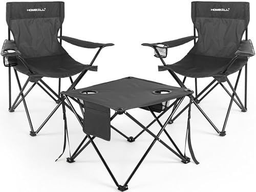 Homecall Camping Tisch Stuhl Set, faltbares Campingtisch mit Stühlen, leichtgewichtiges 2er Campingstuhl-Set mit Tragetasche, Campingstuhl mit Tisch für Picknick, Garten, Terrasse, Reise (Schwarz)