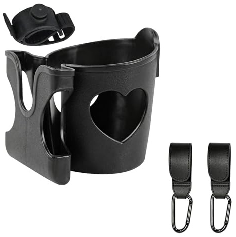 Cup Holder for Pram, Pram Cup Holder and 2PCS Buggy Clips Sets, Phone Coffee Holders, Universal Pushchair Accessories for Strollers Bicycles Treadmills Wheelchairs (Black)