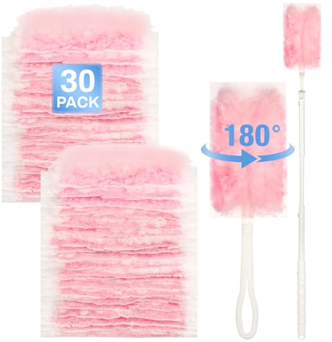 flintronic Plumero Atrapapolvo, 32 Piezas Plumero Duster con 2 Asa para Polvo, Limpiar 180 Grados para Polvo, Animales, Estantería, Muebles, Gabinete, para Swiffer, Rosa