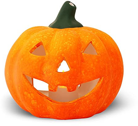 Decorazione a forma di zucca per Halloween, set da 14 x 13 cm, motivo Halloween illuminato per esterni