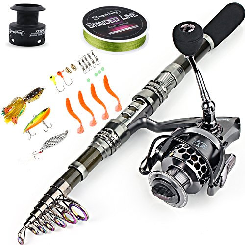 Sougayilang, Teleskopangel/Angelrolle, Kohlefaser-Angelrute/Spinnrollen, ideal für Reisen, zum Angeln in Salzwasser und Süßwasser, Fishing Full Kits Without Carrier Case, 2.4M/7.87FT