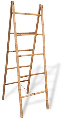 Festnight Doppel Handtuchleiter mit fünf Bambussprossen Bambus-Leiter Handtuchständer 50 x 160 cm