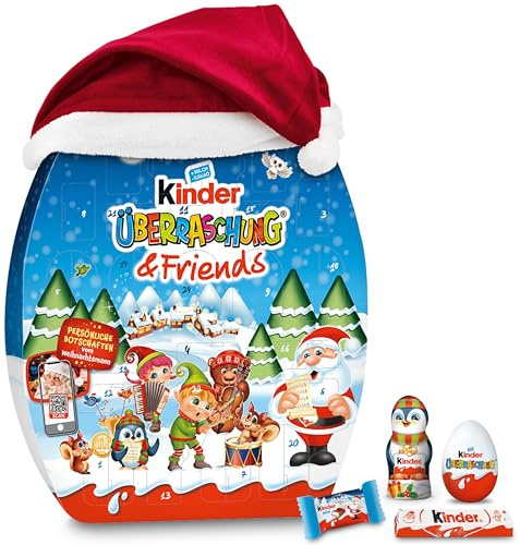 Kinder Surprise & Friends - Calendario Avvento 2025, 29 Cioccolatini Assortiti con Cioccolato al Latte Kinder,Senza Glutine,con Speciale Videomessaggio da Babbo Natale,Idea Regalo,Confezione da 370 gr