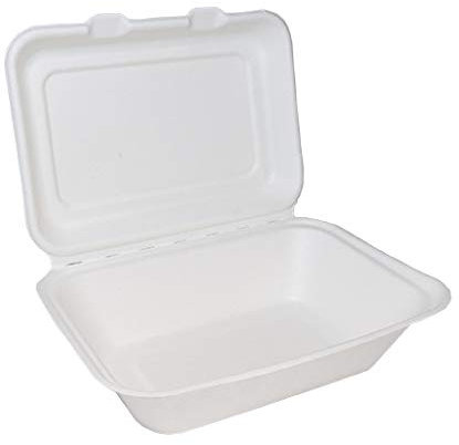 Thali Outlet - 125 x Biodegradable 7x5 White Lunch Burger Single Compartment Box - Bagasse Disposable Paper Hot Food - Great for Take Away's/Cafe's/Events/Professional/Parties