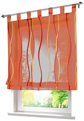 1 Stück Raffrollo mit farbigen Wellen Muster Design Raffgardine Voile Vorhang (BxH 60x140cm, Orange)